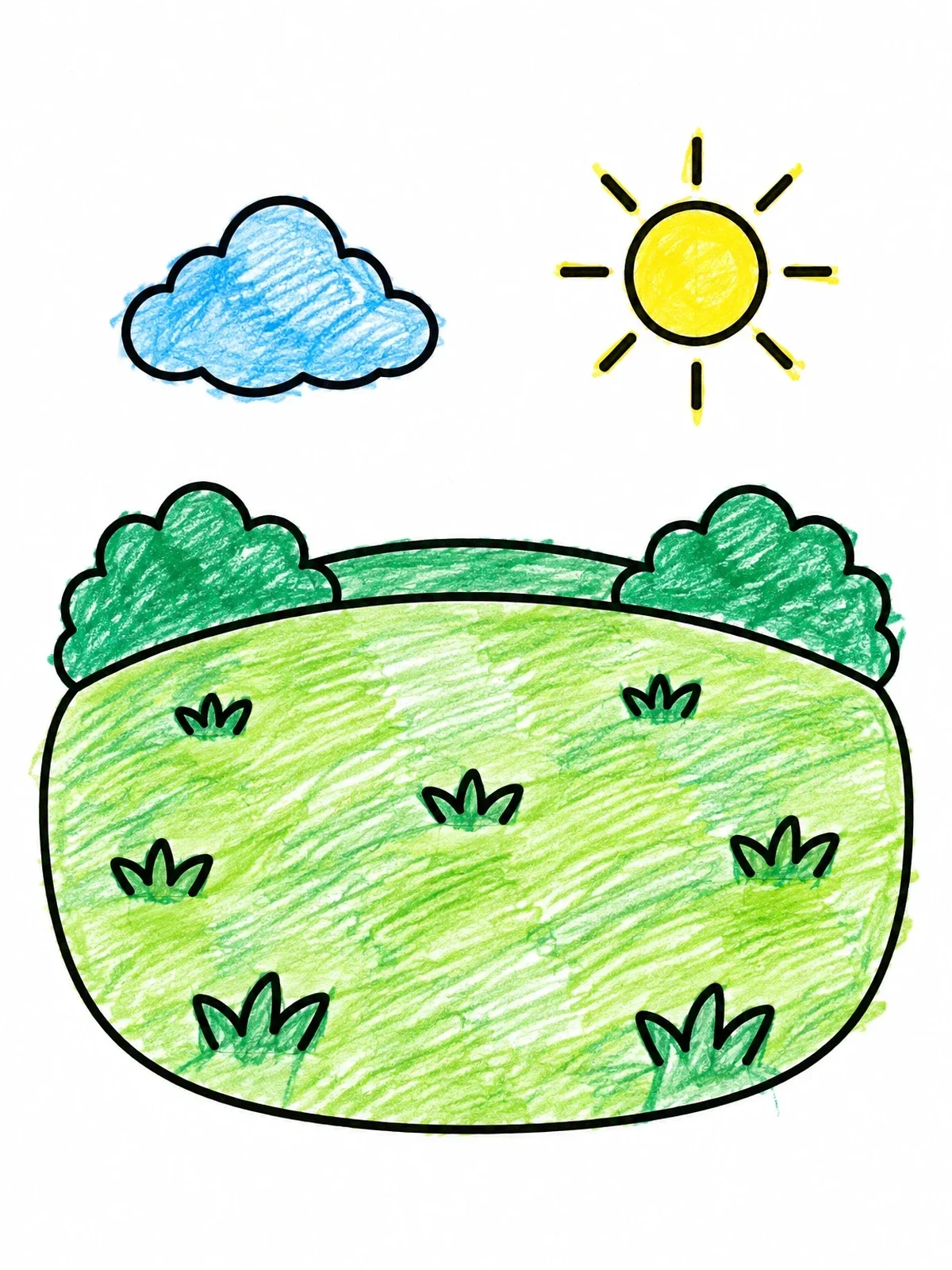 Colored example of the Sunny Green Meadow Pasture coloring page