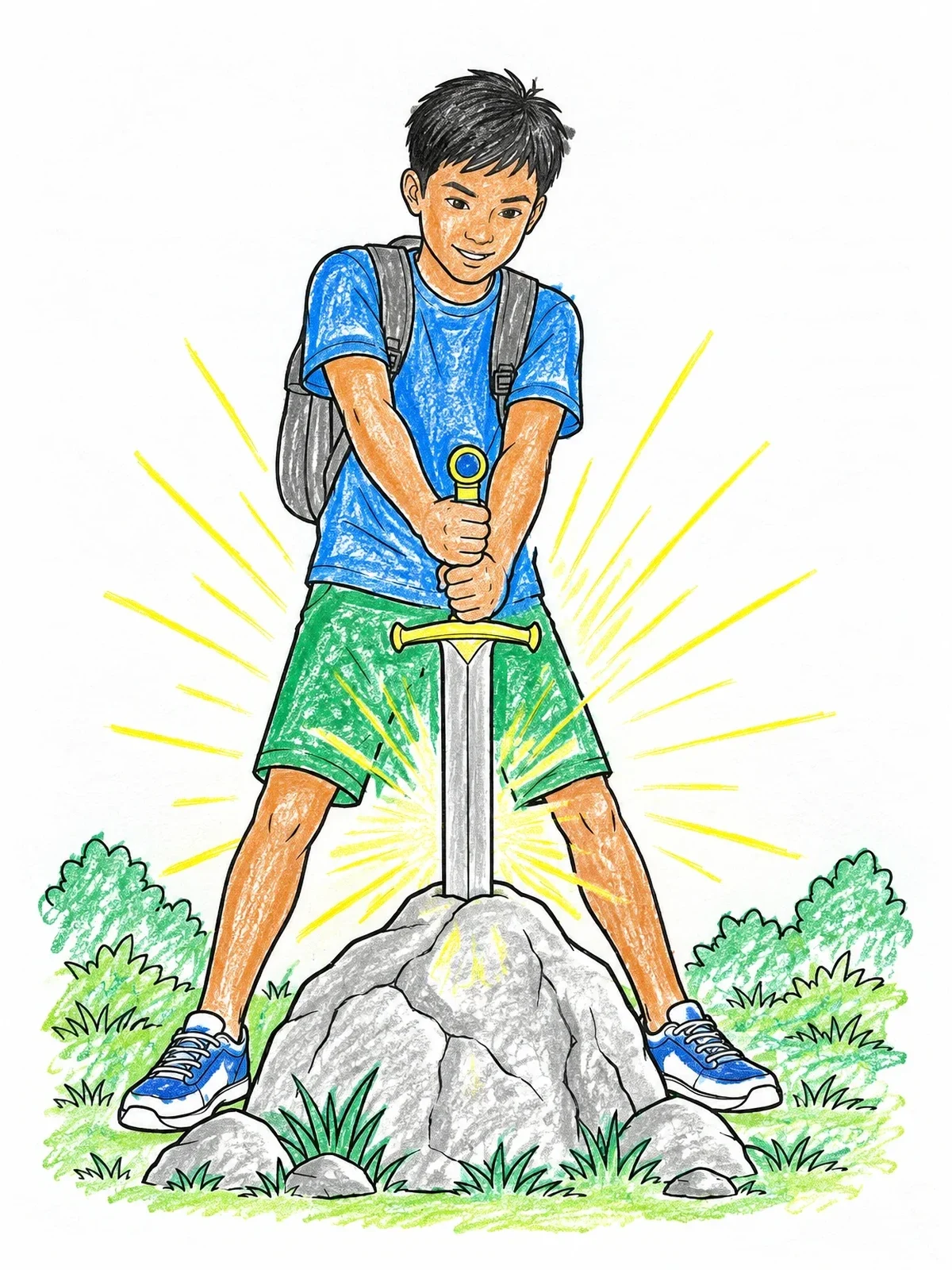 Colored example of the Young Boy Drawing The Legendary Blade coloring page