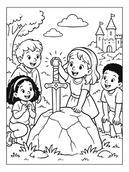 Free printable Children Discovering The Magical Sword coloring page