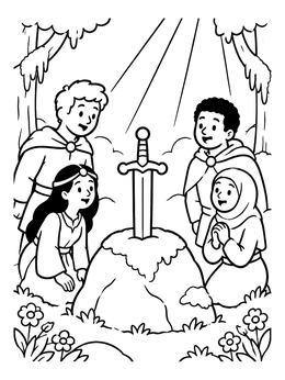 Free printable Children Discovering The Sword In Stone coloring page