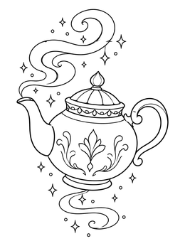 Free printable Enchanted Floating Magic Teapot coloring page