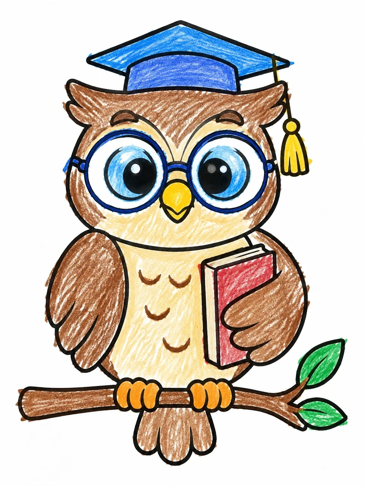 Colored example of the Wise Owl With Graduation Cap And Book coloring page