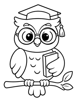 Free printable Wise Owl With Graduation Cap And Book coloring page