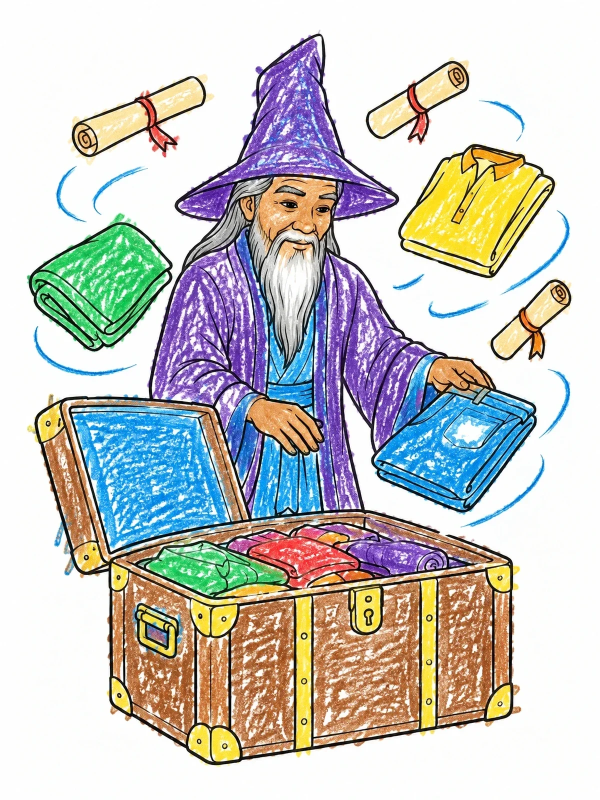 Colored example of the Wizard Packing A Magic Trunk coloring page