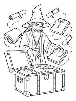 Free printable Wizard Packing A Magic Trunk coloring page