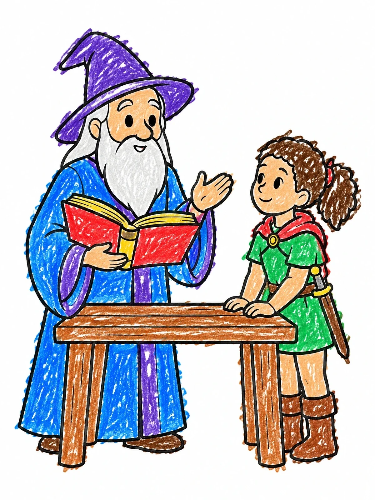 Colored example of the Wise Wizard And Young Squire coloring page