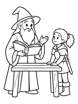 Free printable Wise Wizard And Young Squire coloring page