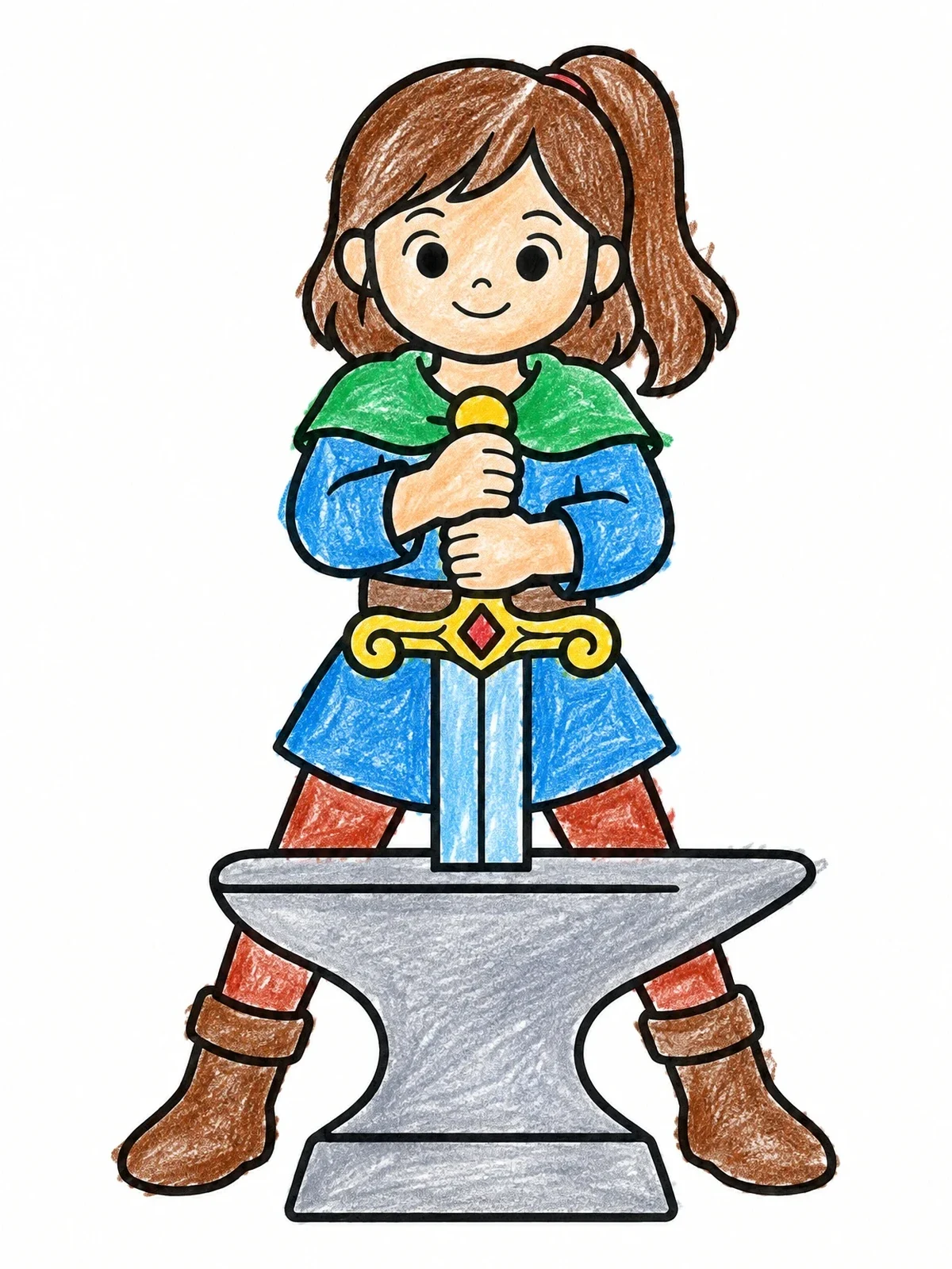 Colored example of the Young Squire Pulling The Sword coloring page