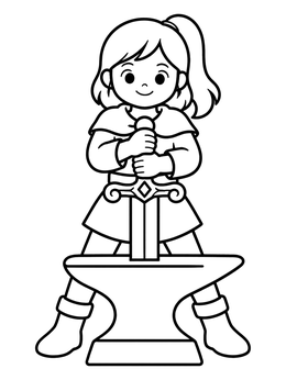 Free printable Young Squire Pulling The Sword coloring page
