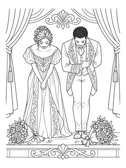 Two performers take a bow amidst bouquets in this actor coloring page.