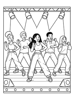Free printable Dance Troupe On Stage coloring page