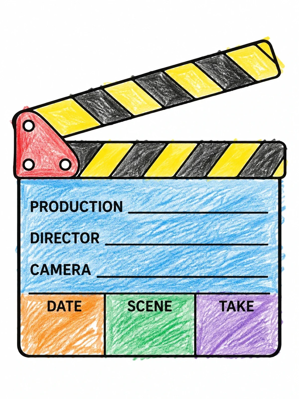 Colored example of the Director Clapperboard coloring page