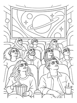 Free printable Moviegoers In 3d Cinema coloring page