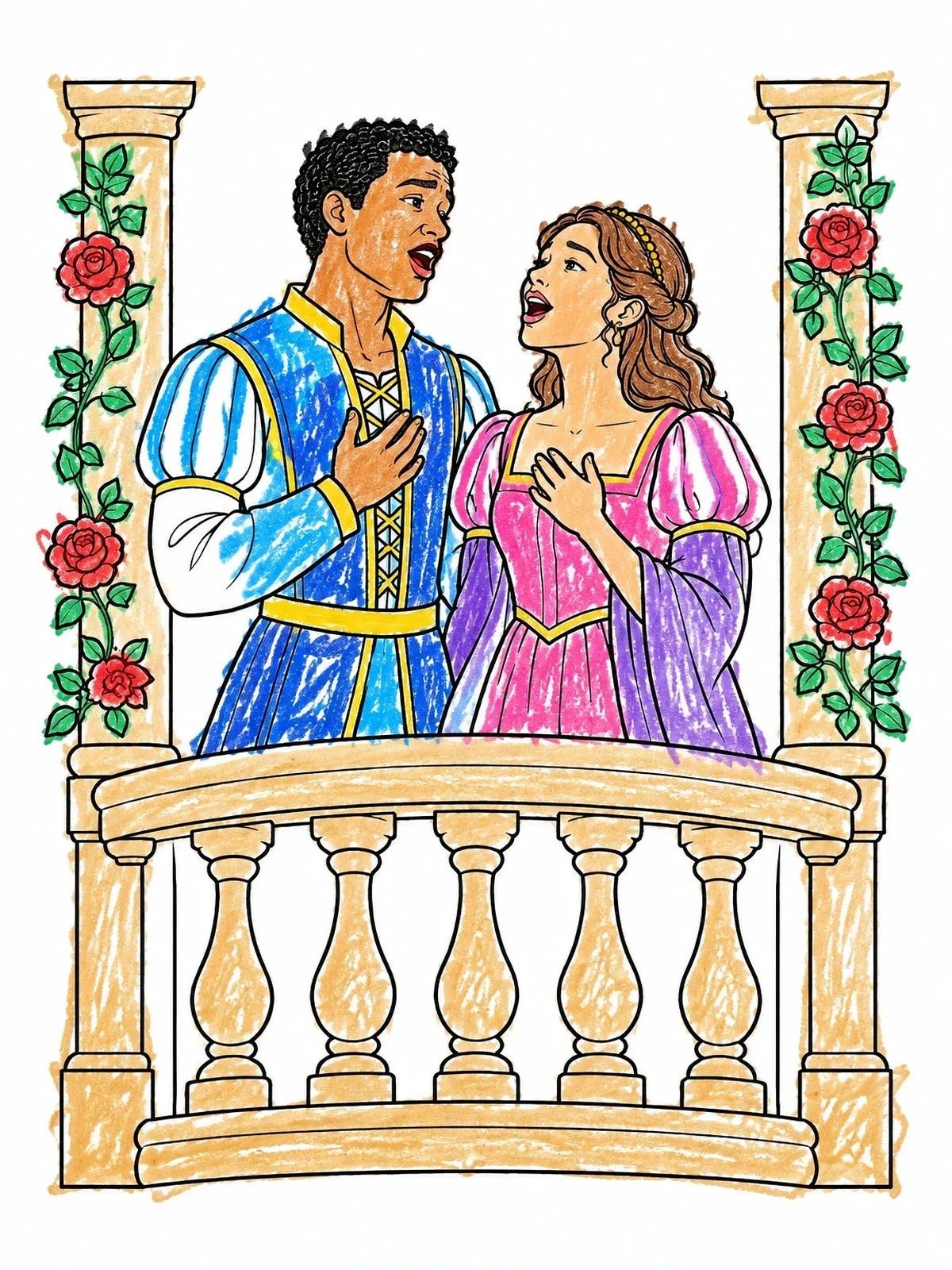 Colored example of the Opera Duet On Balcony Stage coloring page