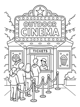 Free printable Outdoor Cinema Ticket Booth Line coloring page