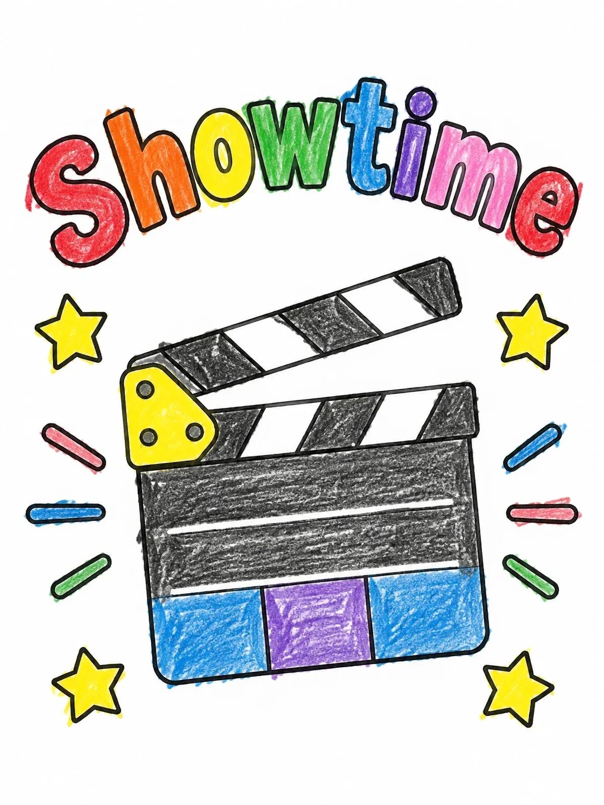 Colored example of the Showtime Film Clapperboard coloring page