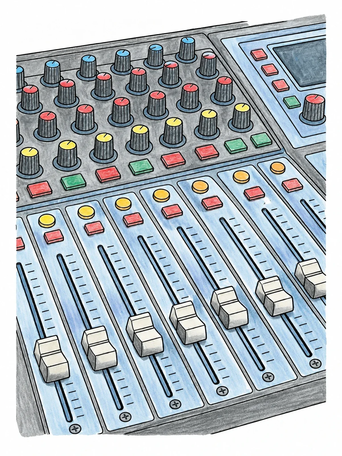 Colored example of the Theatre Sound Mixing Console coloring page