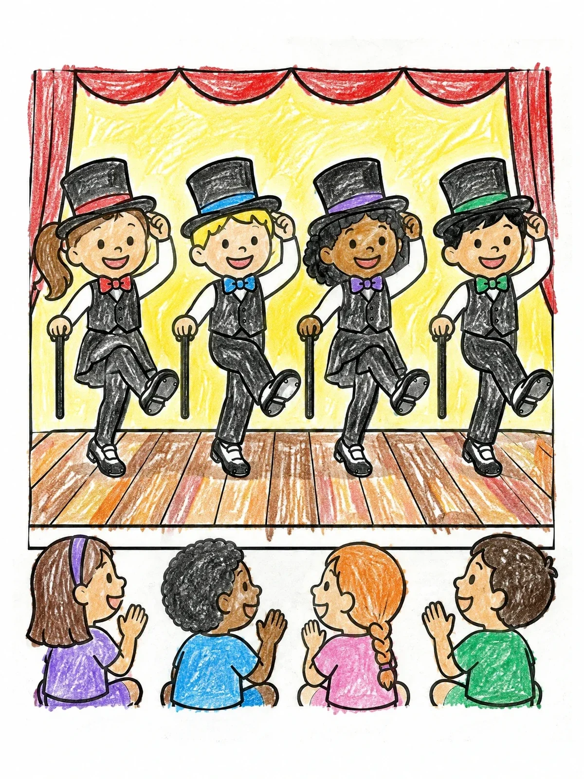 Colored example of the Tap Dancers Performing On Stage coloring page