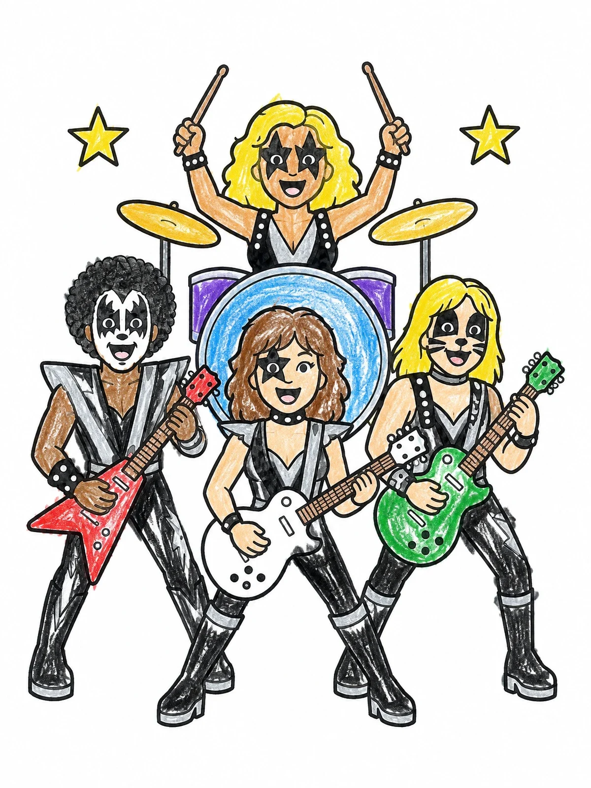 Colored example of the Theatrical Rock Band With Face Paint coloring page