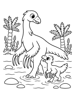 Free printable Therizinosaurus Parent And Baby In River coloring page
