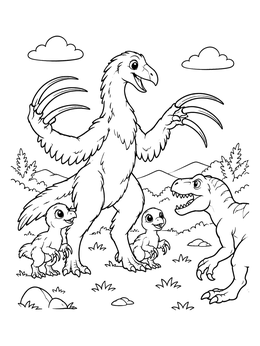 Free printable Therizinosaurus Protecting Its Babies coloring page