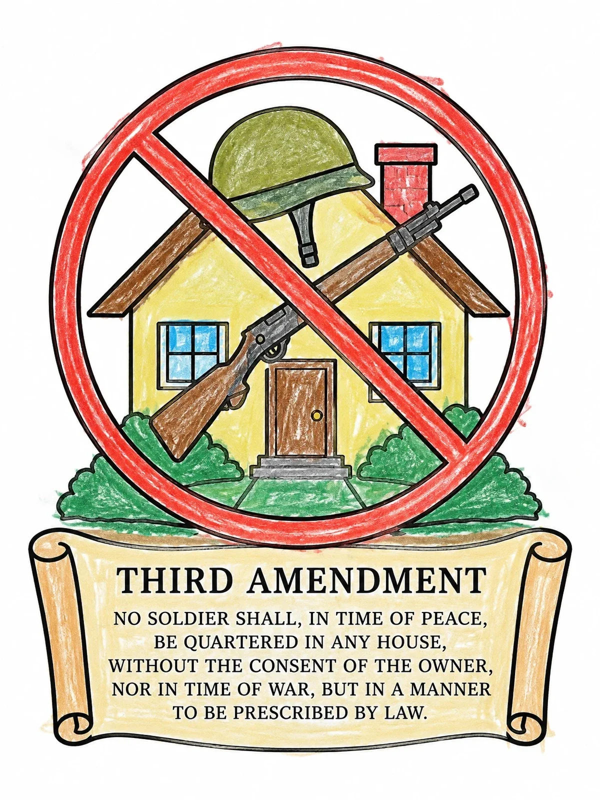 Colored example of the Third Amendment Home Quartering Prohibition coloring page