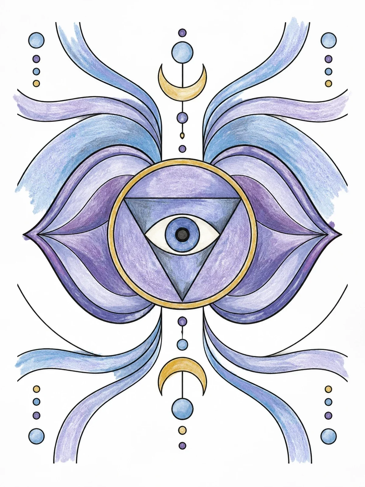 Colored example of the Third Eye Chakra Symbol Mandala coloring page