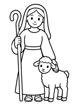 Free printable Gentle Shepherd With Cute Lamb coloring page