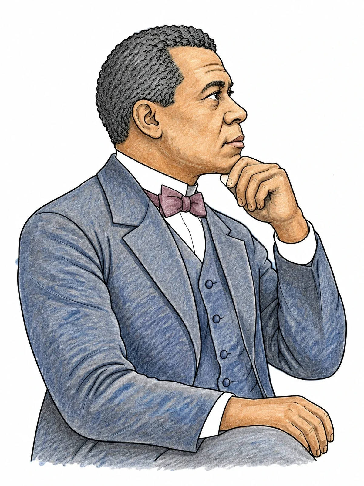 Colored example of the Thoughtful Booker T Washington Portrait coloring page