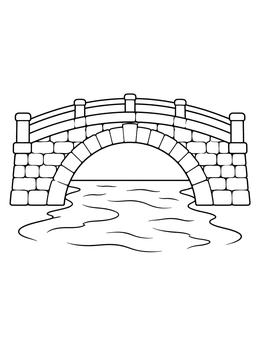 Free printable Arched Stone Bridge Over River coloring page