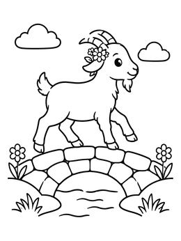Free printable Cute Billy Goat On Stone Bridge coloring page