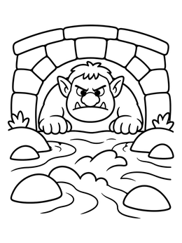 Free printable Grumpy Troll Under Stone Bridge coloring page