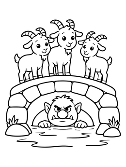 Free printable Three Goats On The Bridge coloring page