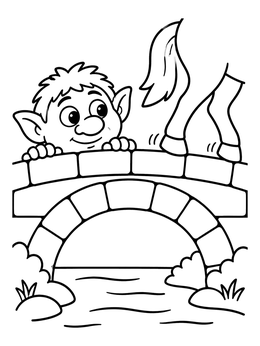 Free printable Troll Peeking Under The Stone Bridge coloring page