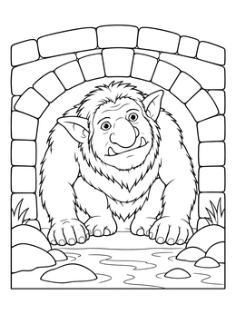 A friendly troll under a bridge in this three billy goats gruff coloring page.