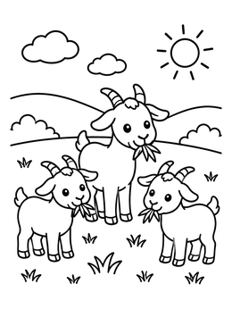 Free printable Three Cute Goats In The Meadow coloring page