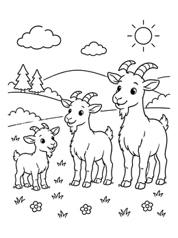 Free printable Three Billy Goats In The Meadow coloring page