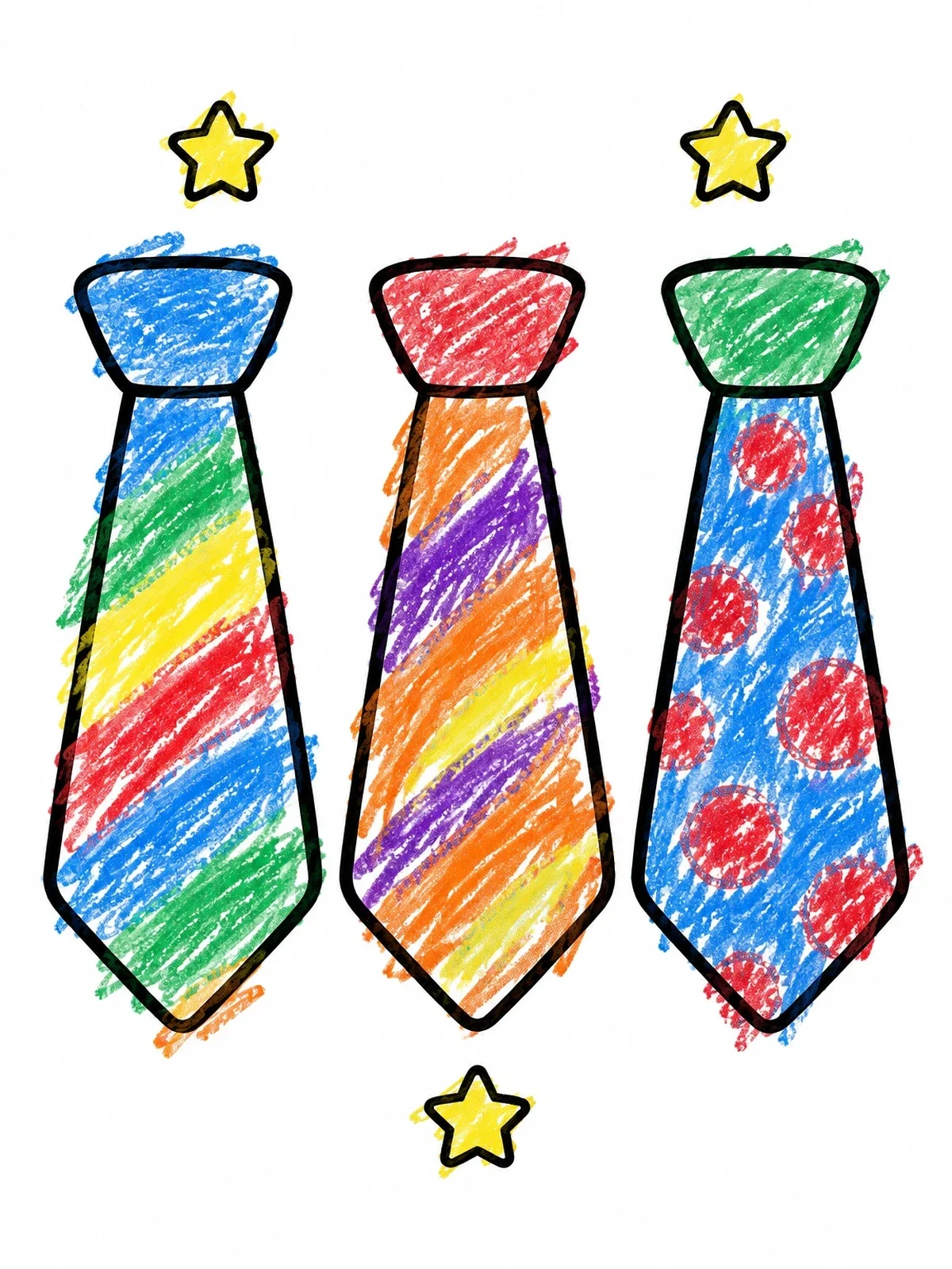 Colored example of the Three Blank Neckties With Stars coloring page