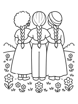 Free printable Three Braided Sisters In Flower Field coloring page