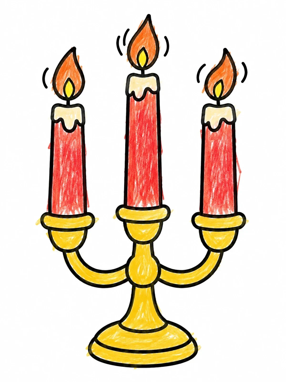 Colored example of the Three Candles In A Candelabra coloring page