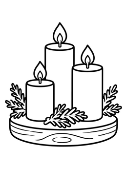 Free printable Three Christmas Candles On Wooden Base coloring page