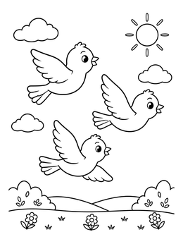 Free printable Three Cute Birds Flying In The Morning coloring page