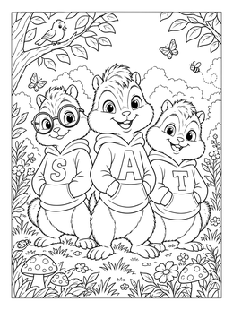 Free printable Three Cute Chipmunk Friends In Hoodies coloring page