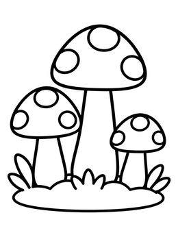Free printable Three Cute Garden Mushrooms coloring page