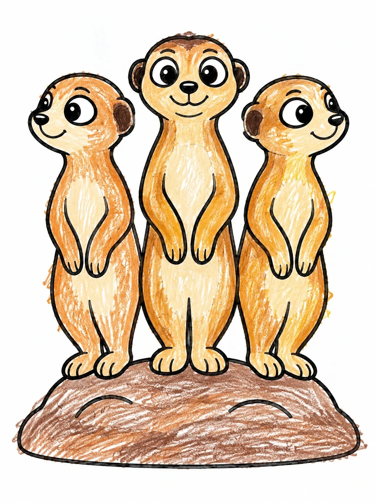 Colored example of the Three Cute Meerkats On A Mound coloring page