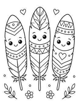 Free printable Three Cute Patterned Feathers coloring page