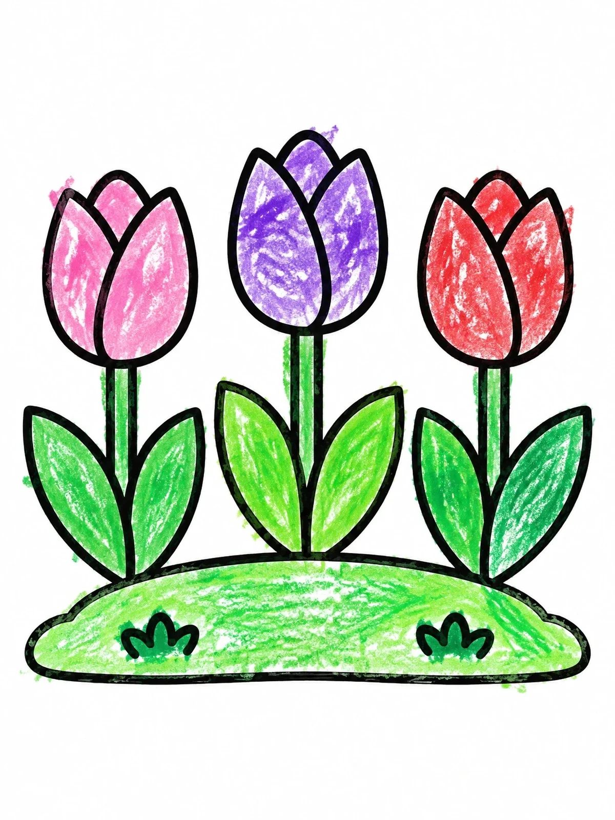 Colored example of the Three Cute Tulips In A Garden Mound coloring page