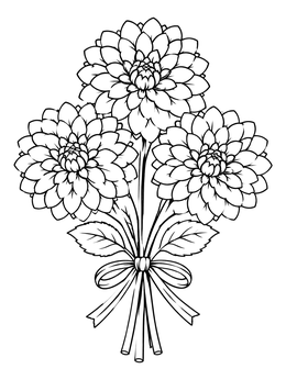 Free printable Three Dahlia Flowers With Ribbon coloring page