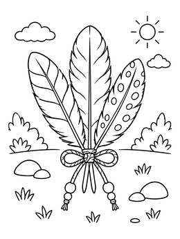 Free printable Three Feathers Tied With Twine coloring page