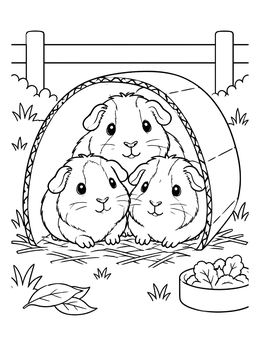 Free printable Three Guinea Pigs In Cozy Tunnel coloring page